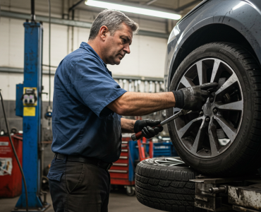 A photo of someone mounting tires